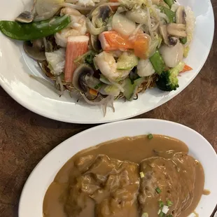 Seafood Pan Fried Noodles, Beef Egg Foo Young