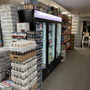 a large display of wine and spirits