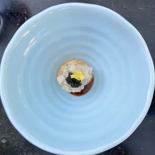Seafood donut (hamachi and caviar)