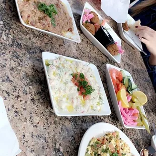 a table with a variety of food on it