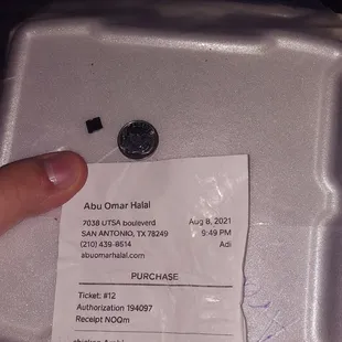 metal compared to dime, along with receipt