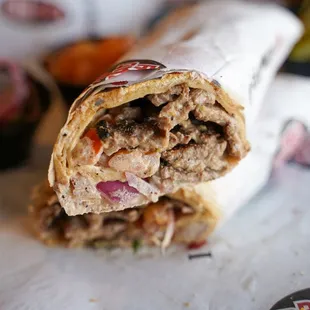 a burrito cut in half