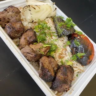 Lamb Kabob Over Rice