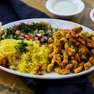Try our chicken shawarma plate......