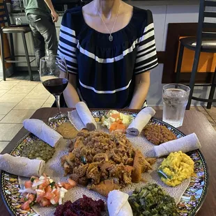 Veggie combo with beef tibs firfir