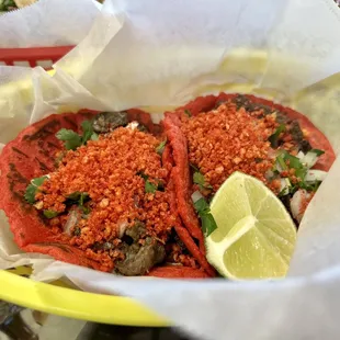 Carne Asada on flamin hot Cheetos tortilla