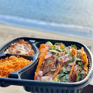 3 Cheesy Birria Tacos , Rice Beans *was delivery