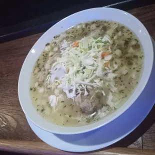 a bowl of soup on a table