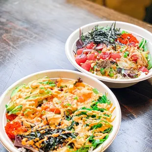 two bowls of food on a table