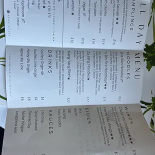 a menu on a plate