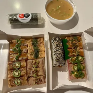 california temaki + miso soup + spicy combo + combo A