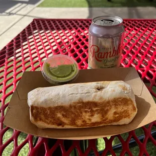 grilled impossible burrito and a grapefruit rambler...