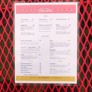 a menu on a table