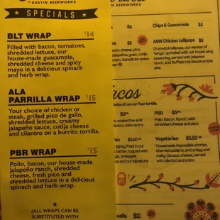 Menu as of 1/13/23