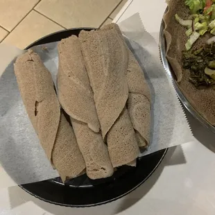 Injera bread rolled