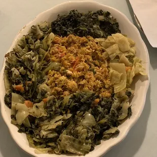 Scrambled fish with cabbage and greens