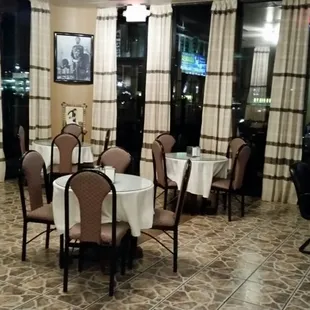 tables and chairs in a restaurant