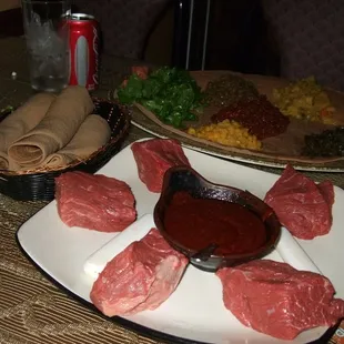 Our entire dinner (you can see the size of the beef better)