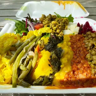 Vegetarian plate, comes with injera. So good!