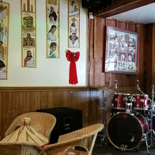 a drum set in the corner