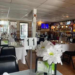 he dining area with tables and chairs