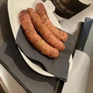 Chicken apple sausage &amp; custom chai tea