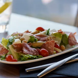 Antipasto Salad with Salami, Prosciutto, Bocconcini Mozzarella, Roasted Vegetables &amp; Grape Tomatoes.