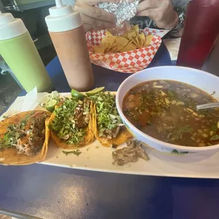 birria Combo Trio and Consome Tacos