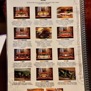 Tortas menu