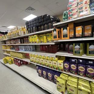 shelves of various types of food