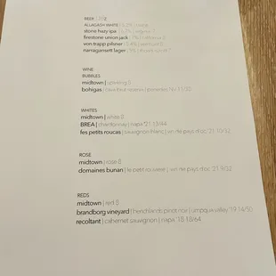 Drink menu, no cocktails yet