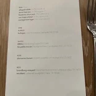 menu