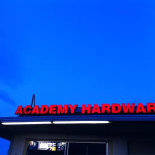 Academy Hardware at dusk