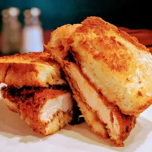 Parmesan Sandwich - Eggplant or chicken (pictured), mozzarella, House marinara w/ side
