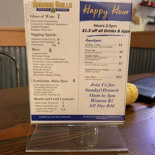 a happy hour menu