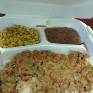 crawish etoufee with corn and red beans