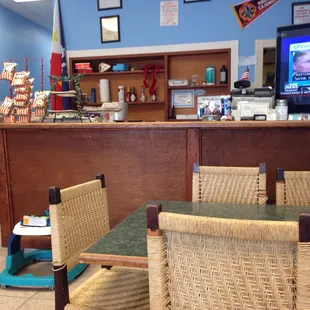 a view of the counter and television