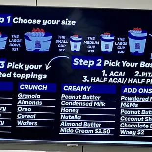 Menu (some of the THICKEST Acai in Jax) - October 16, 2024