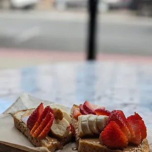 BYOT with strawberries, banana, and PB! The bread used is so delicious and its own goodness!