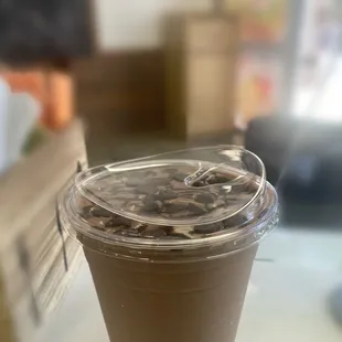 Cacao ceremony smoothie with added chocolate and mocha topping