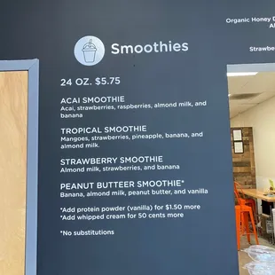 Smoothie menu