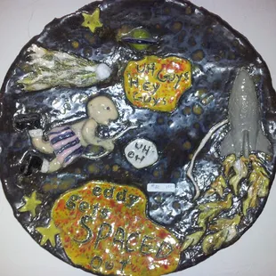 Humorous plate created by local artist.