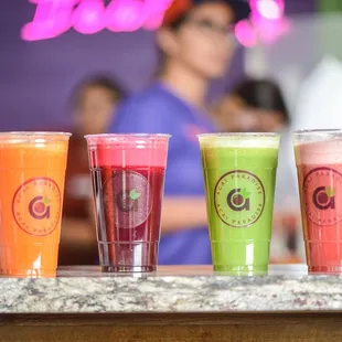 a variety of smoothie drinks