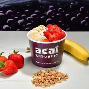 yogurt, strawberries, and a banana