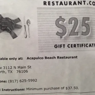 $ 25 gift certificate