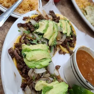 Mini tacos  plate w/ charro beans.