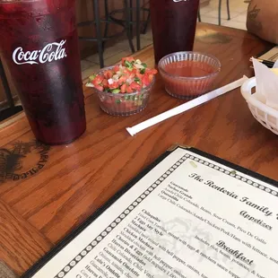 a menu and drinks