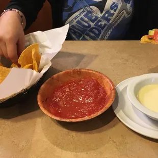 Chips, salsa and quest.   This restaurant is a favorite among the college students.