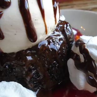 Chocolate molten cake, close-up.