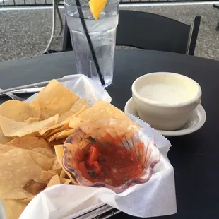 Chips and salsa we're good, Queso cheese is very good